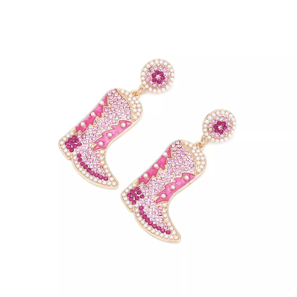 Rhinestone Cowboy Boot Dangle Earrings