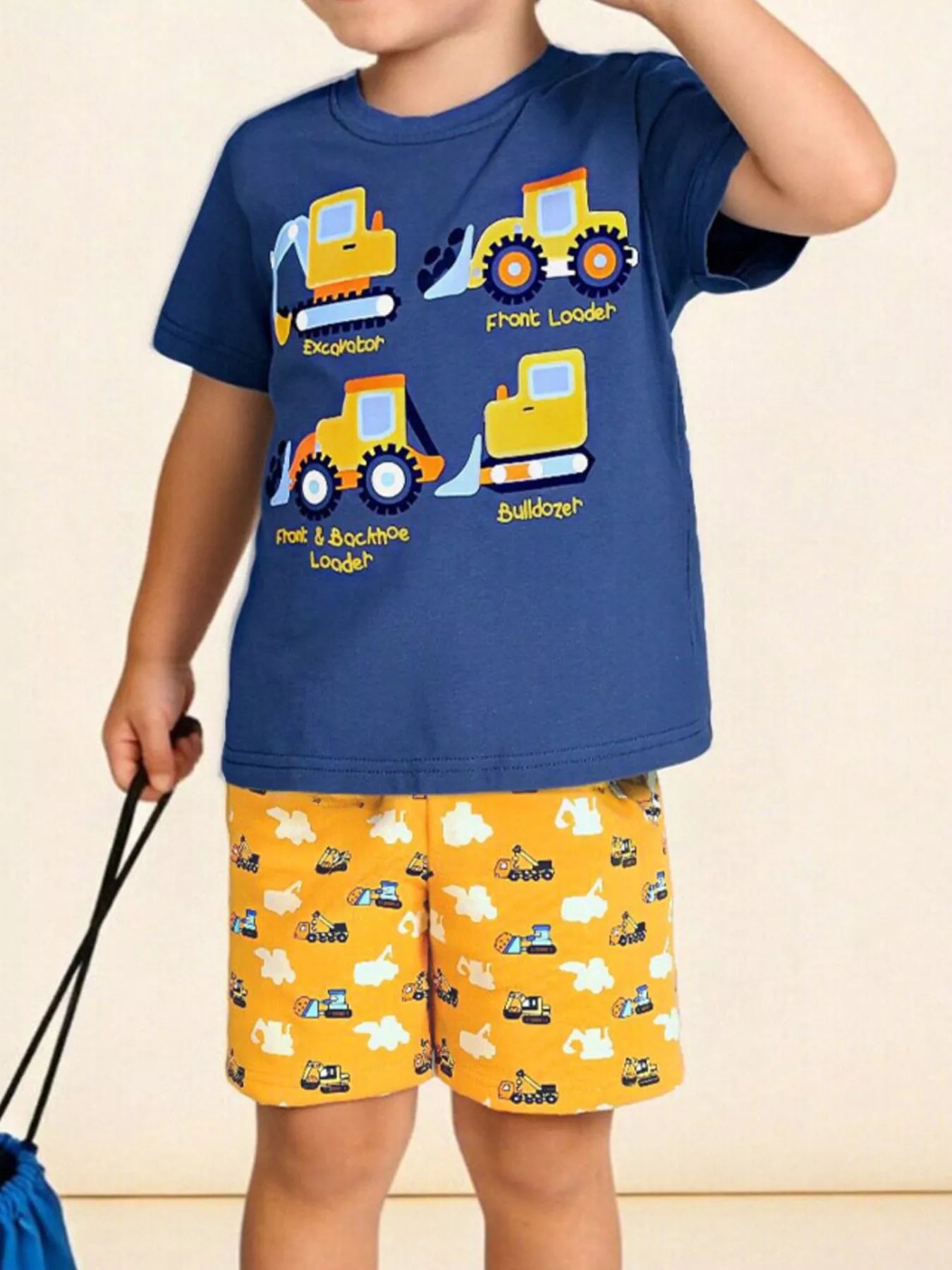 Children's Cartoon Construction Vehicle Print Casual Shorts