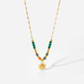 Bohemian Sun Charm Beaded Stainless Steel Necklace