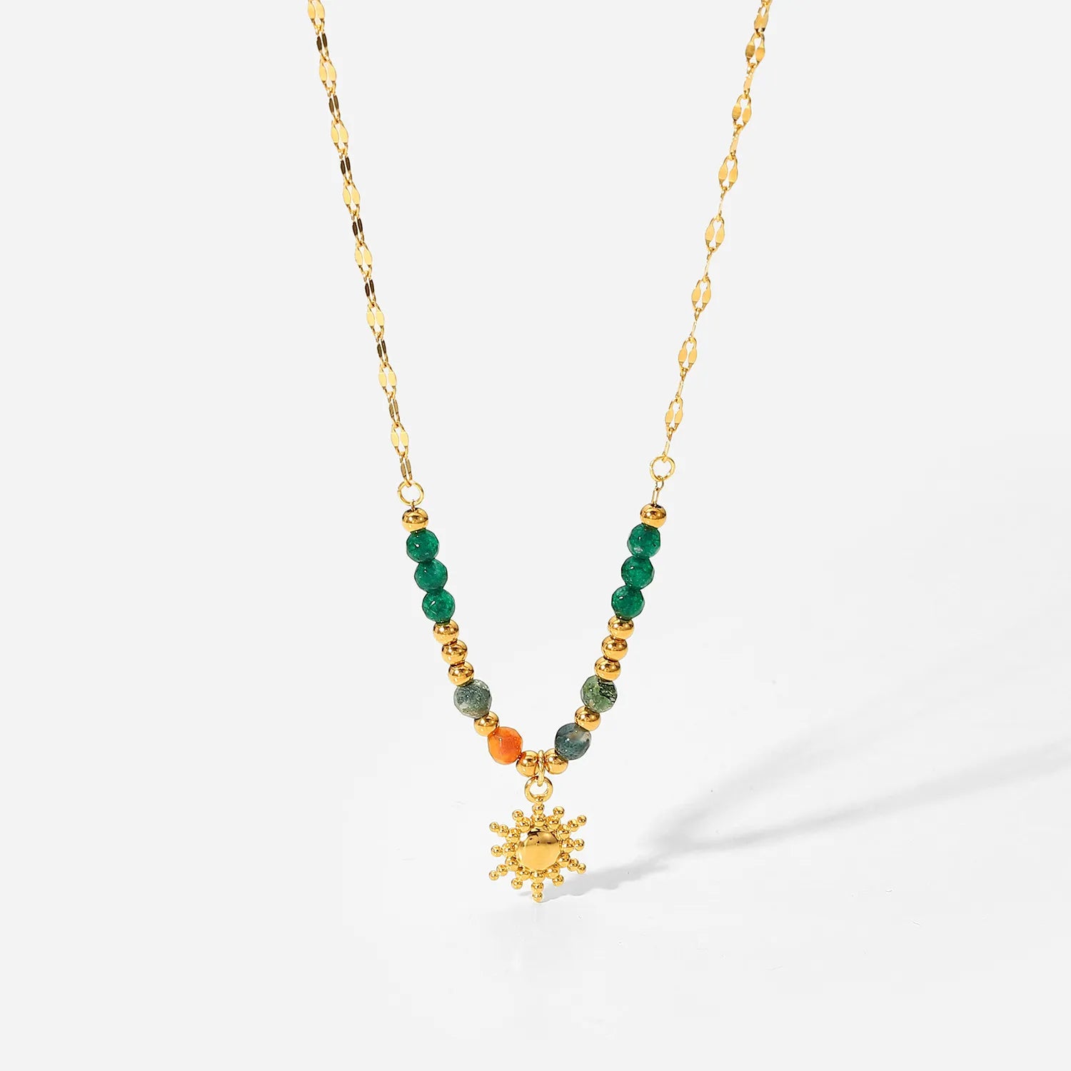 Bohemian Sun Charm Beaded Stainless Steel Necklace