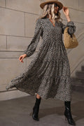 Leopard Notched Balloon Sleeve Dress