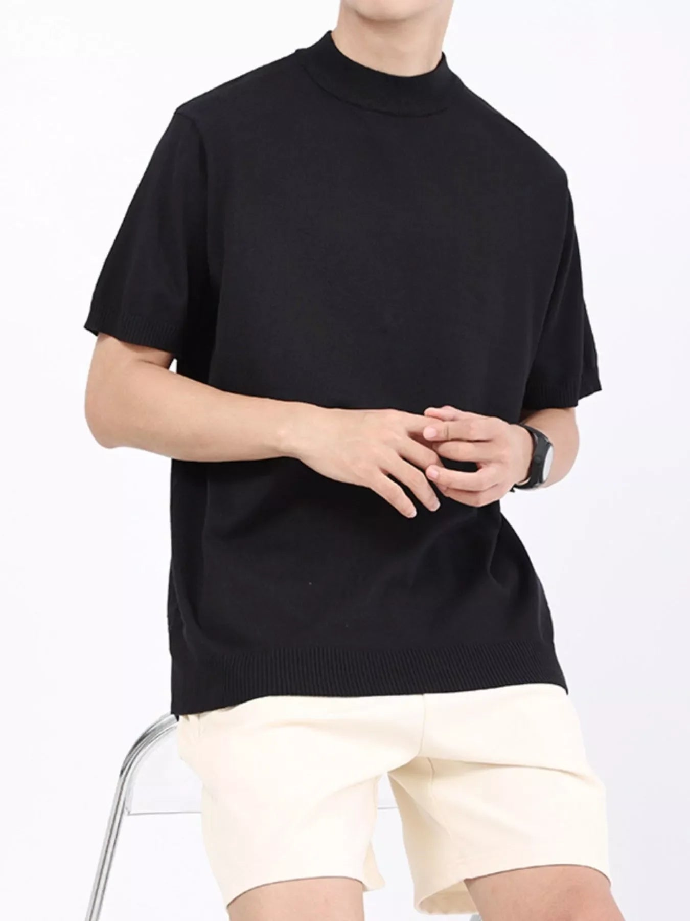 Men's Plus Size Mock Neck Knitted T-Shirt