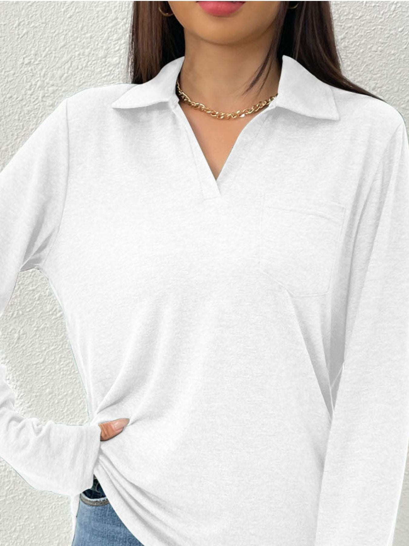 Collared Neck Long Sleeve T-Shirt