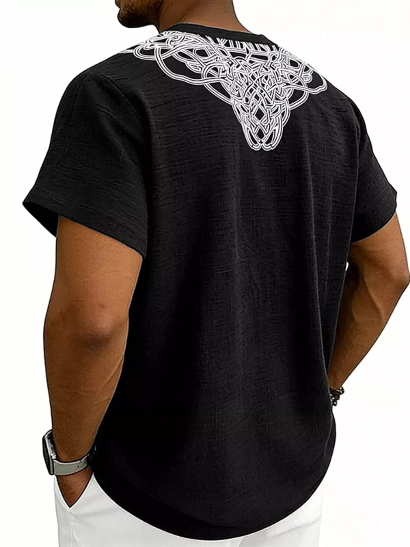 Men's Full Size Notched Printed Short Sleeve Blouse Plus Size