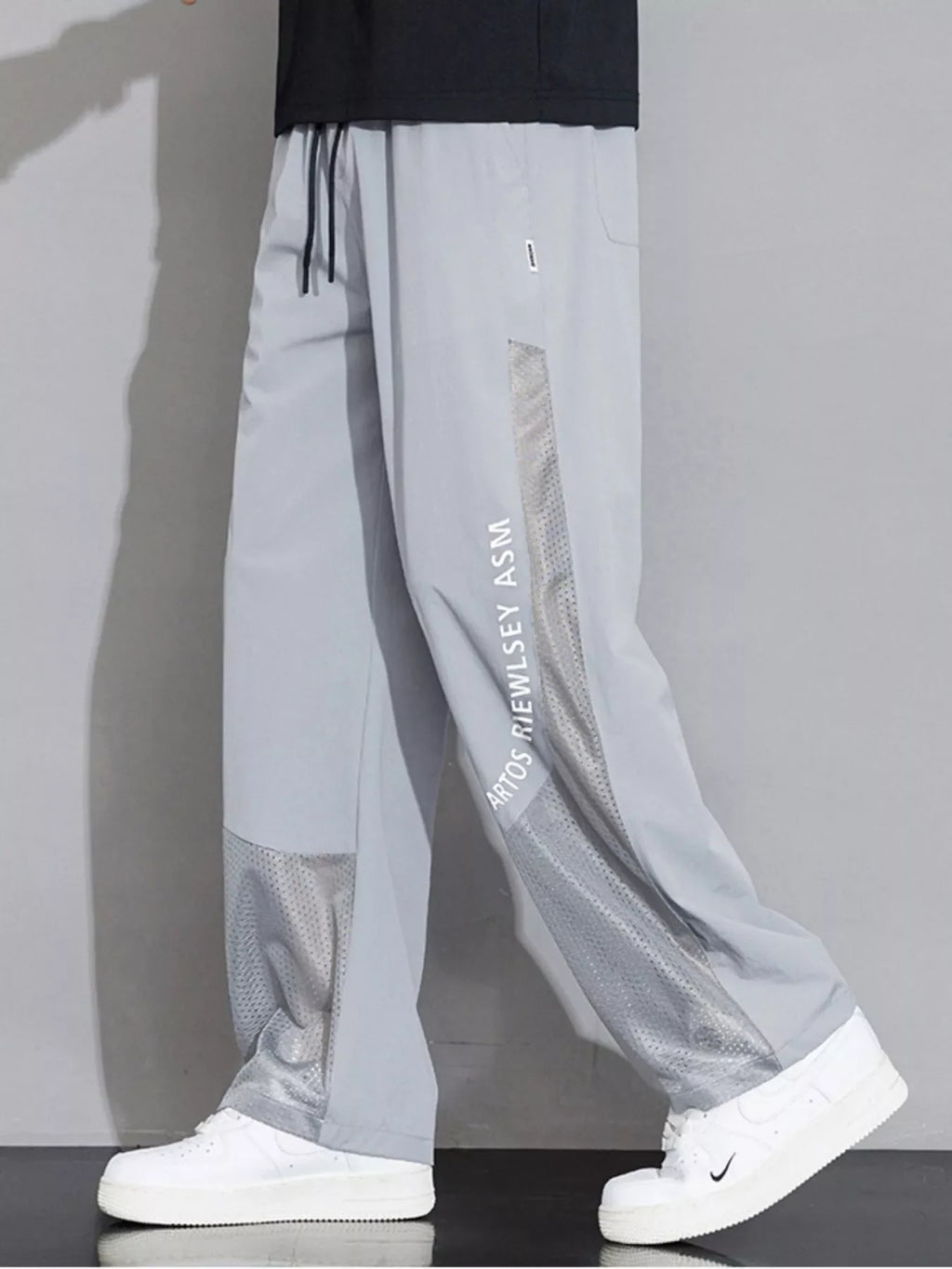 Men's Plus Size Drawstring Wide Leg Mesh Panel Pants