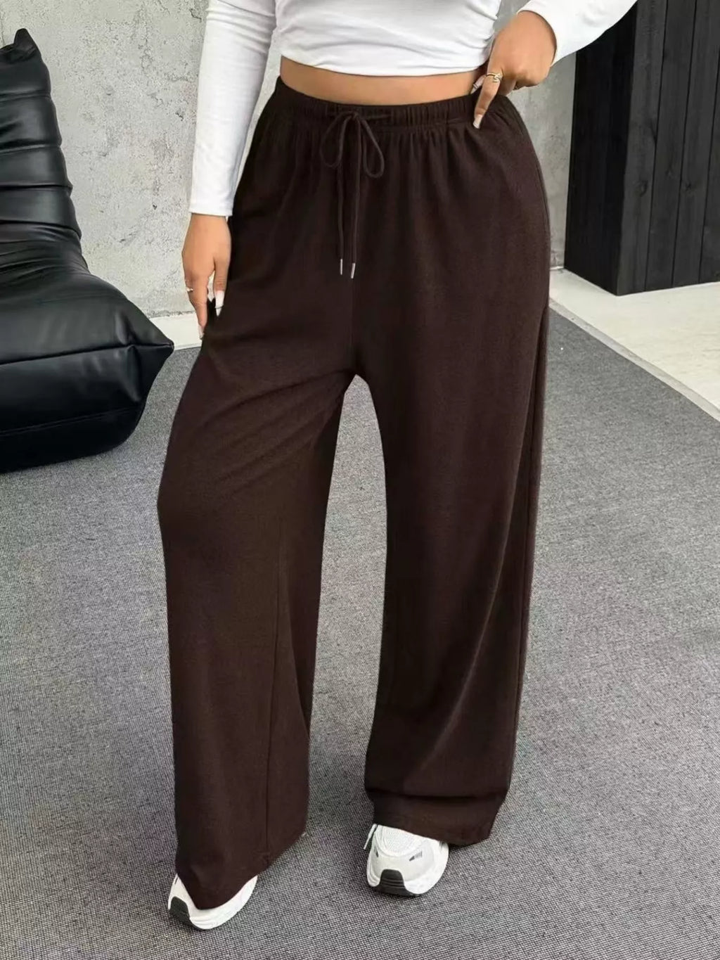 Full Size Drawstring Wide Leg Pants Plus Size