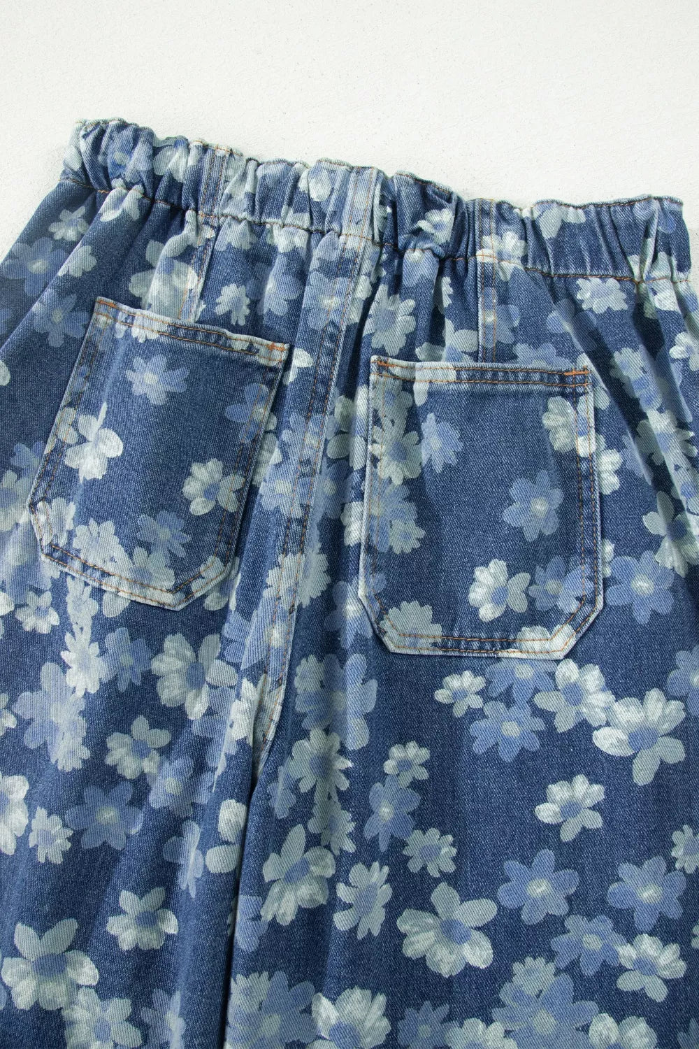 Dainty Floral Printed Drawstring Barrel Jeans