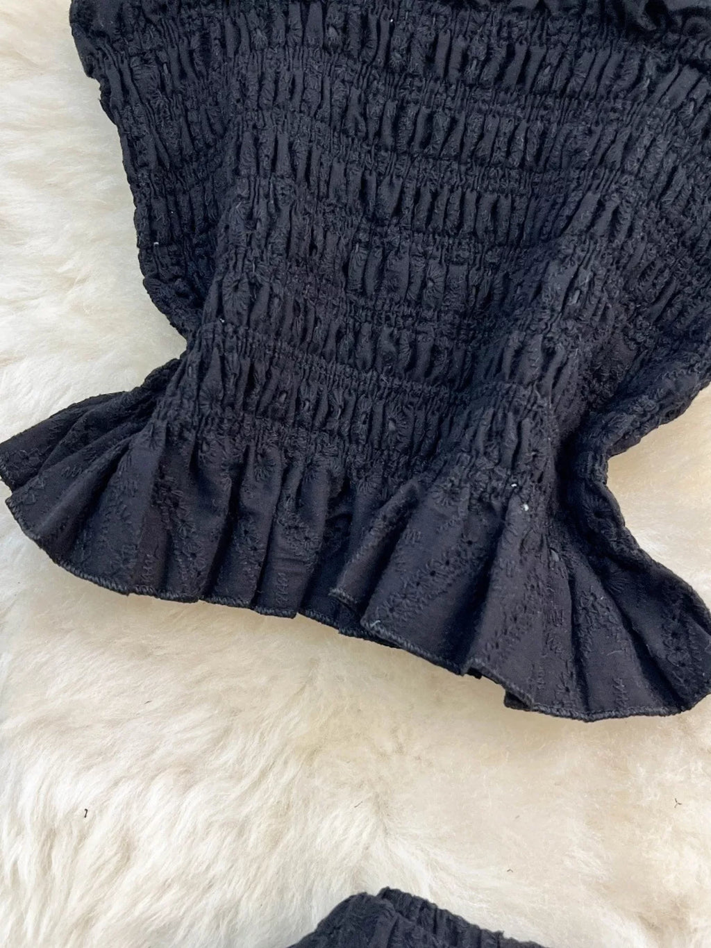 Smocked Crop Top and Hollow-Out Skirt Set