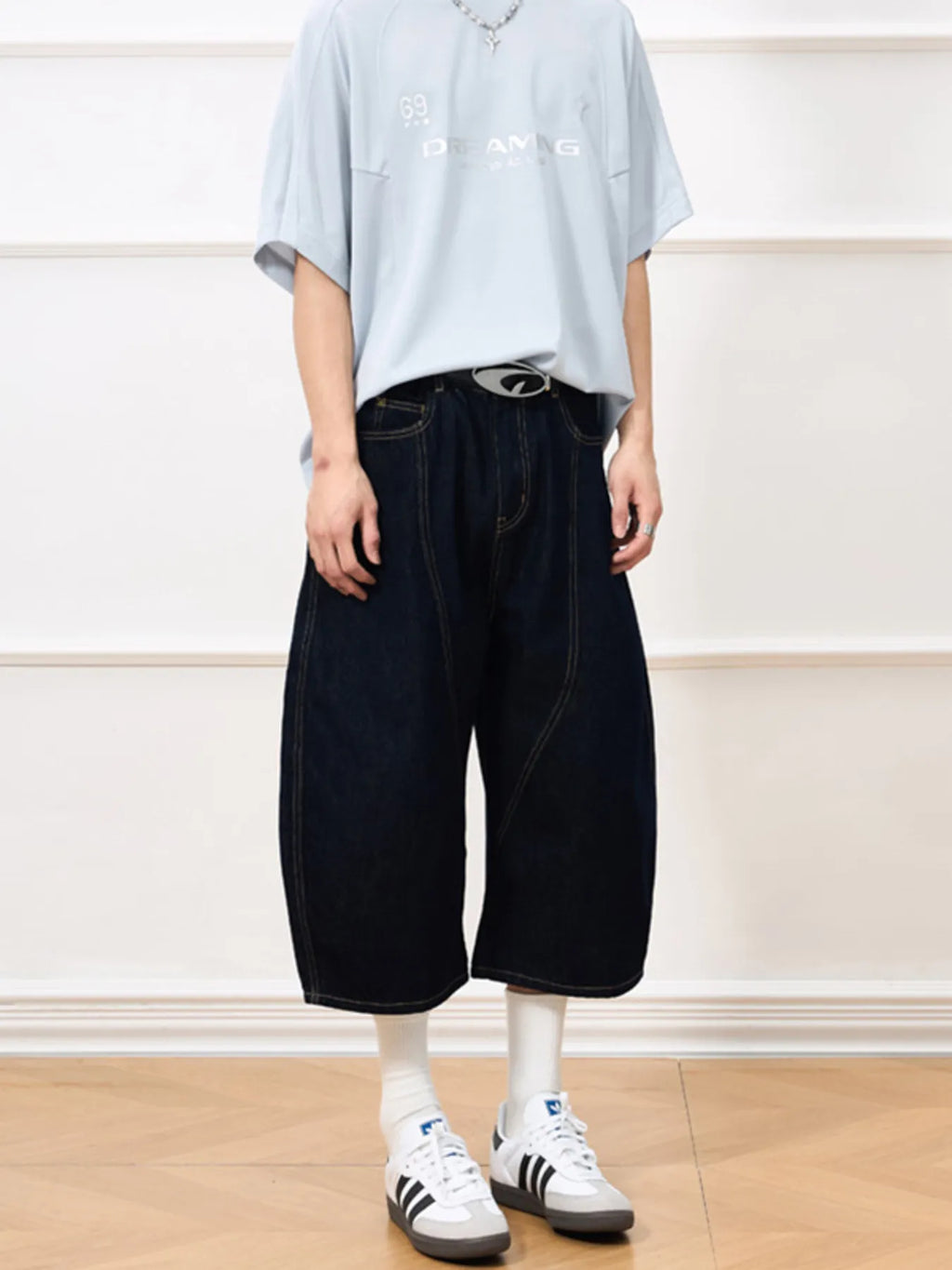 Men's Wide Leg Cropped Denim Shorts