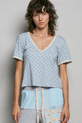 POL Floral V-Neck Short Sleeve Rib T-Shirt