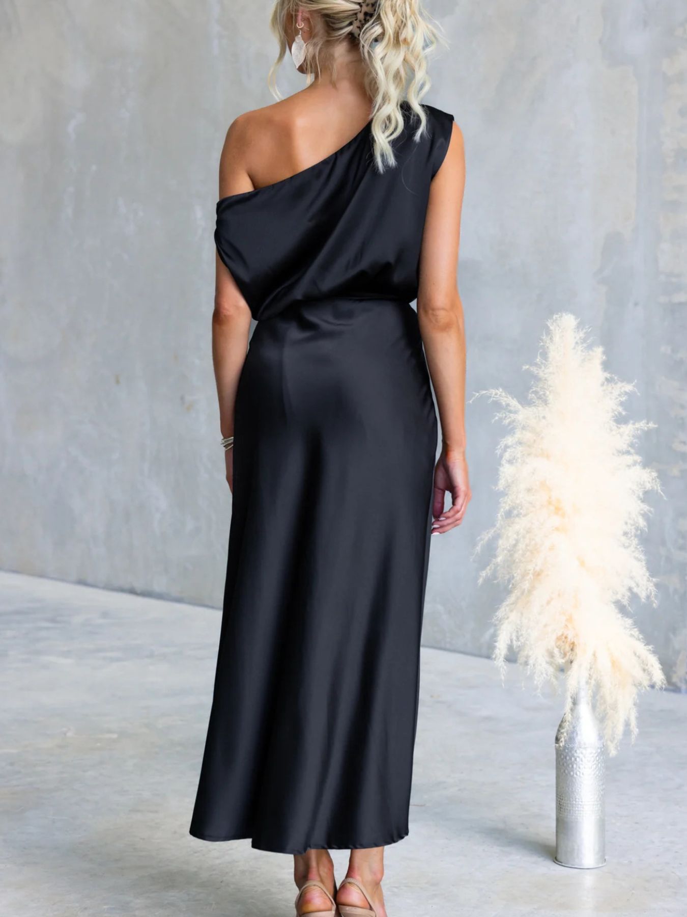 One-Shoulder Tied Midi Dress