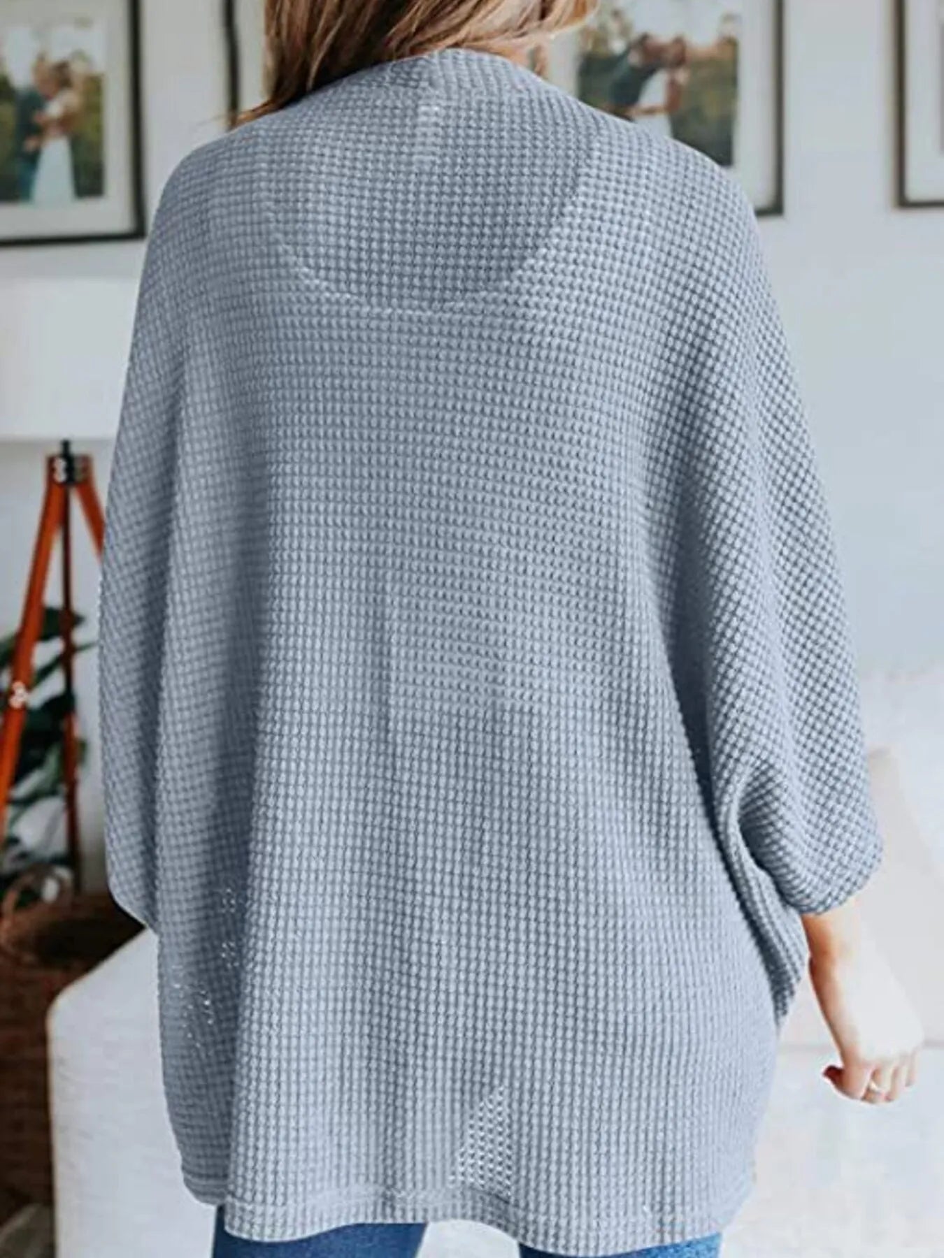Full Size Open Front Waffle Knit Cardigan Plus Size