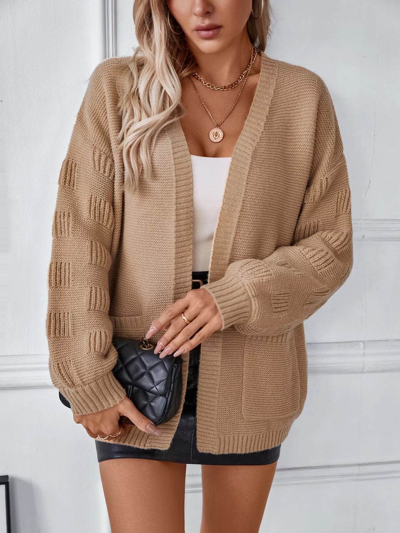 Textured Knit Open Front Cardigan