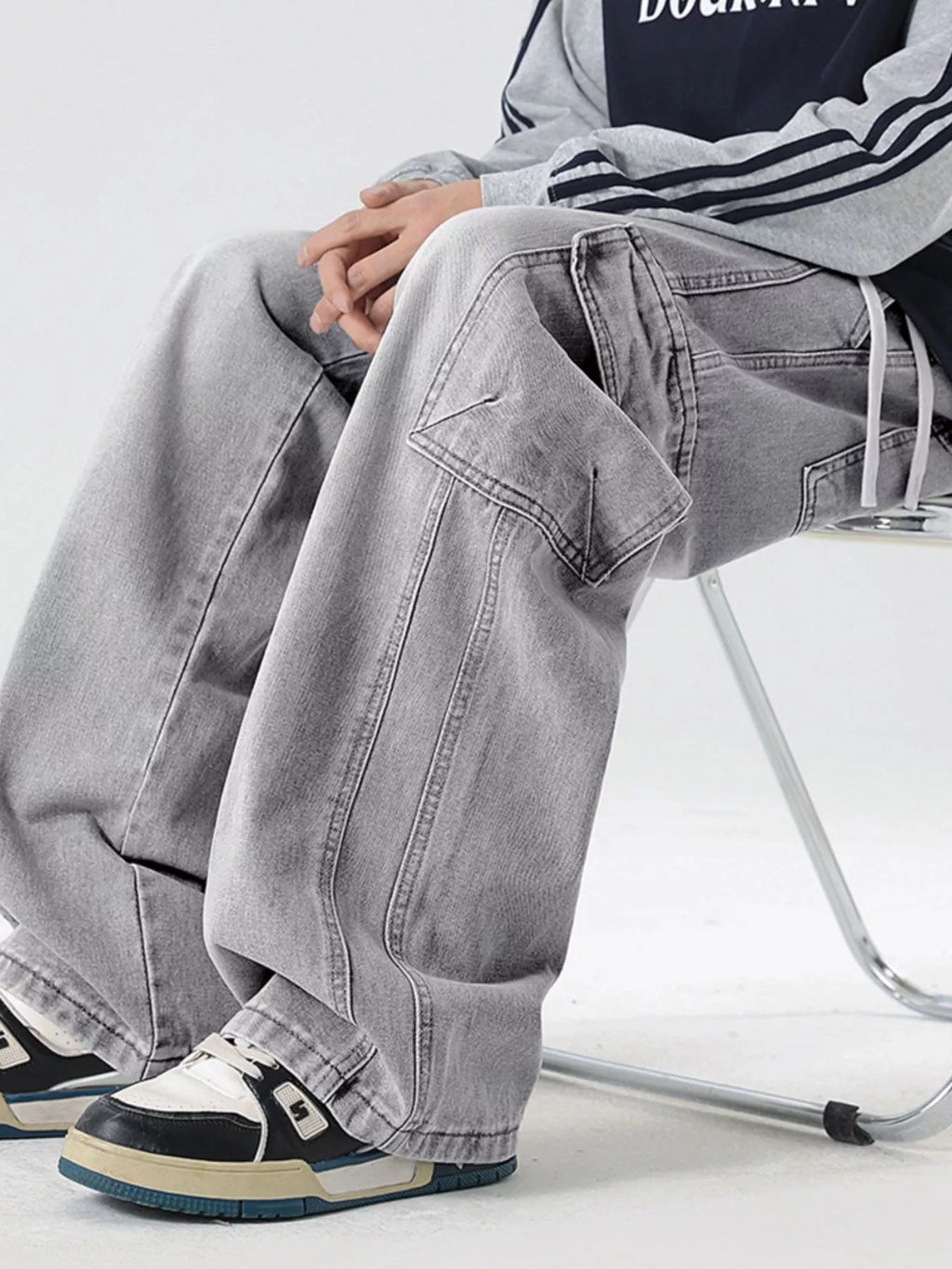 Men's Full Size Wash Wide Leg Cargo Jeans Plus Size
