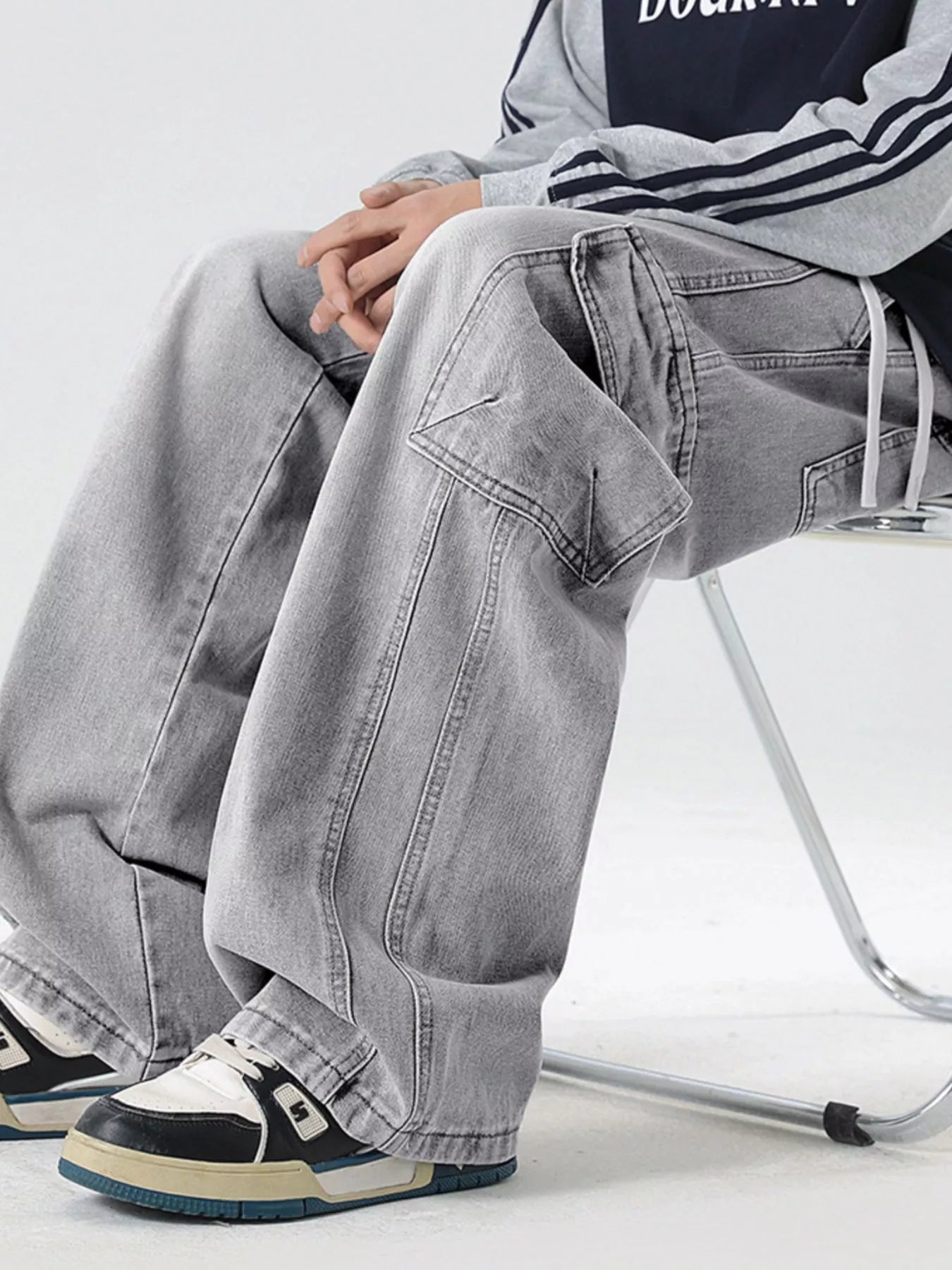 Men's Full Size Wash Wide Leg Cargo Jeans Plus Size