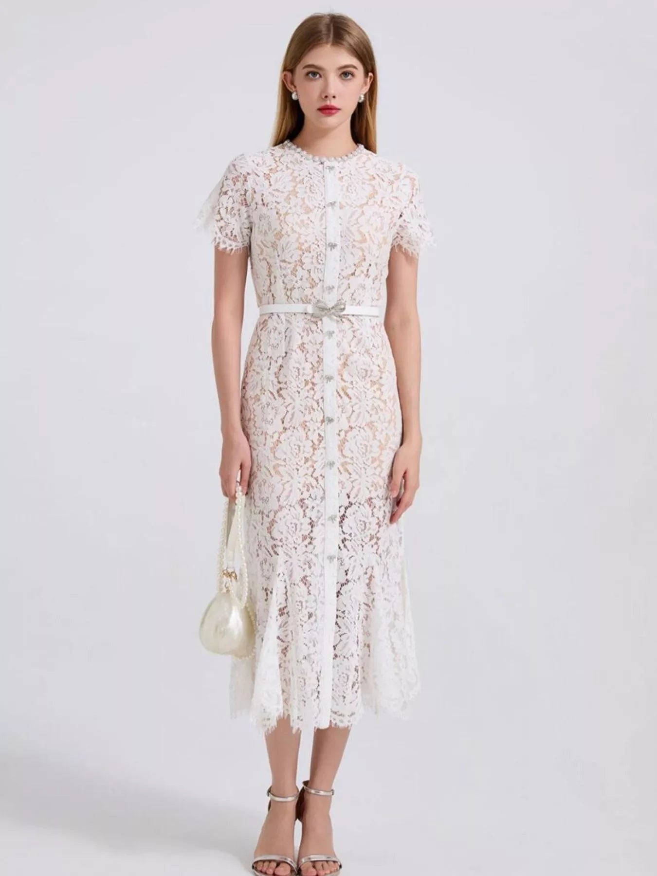 Lace Short Sleeve Mermaid Dress