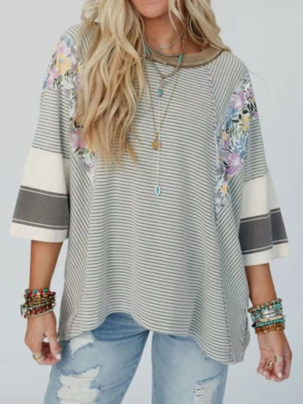 Striped Floral Long Sleeve T-Shirt