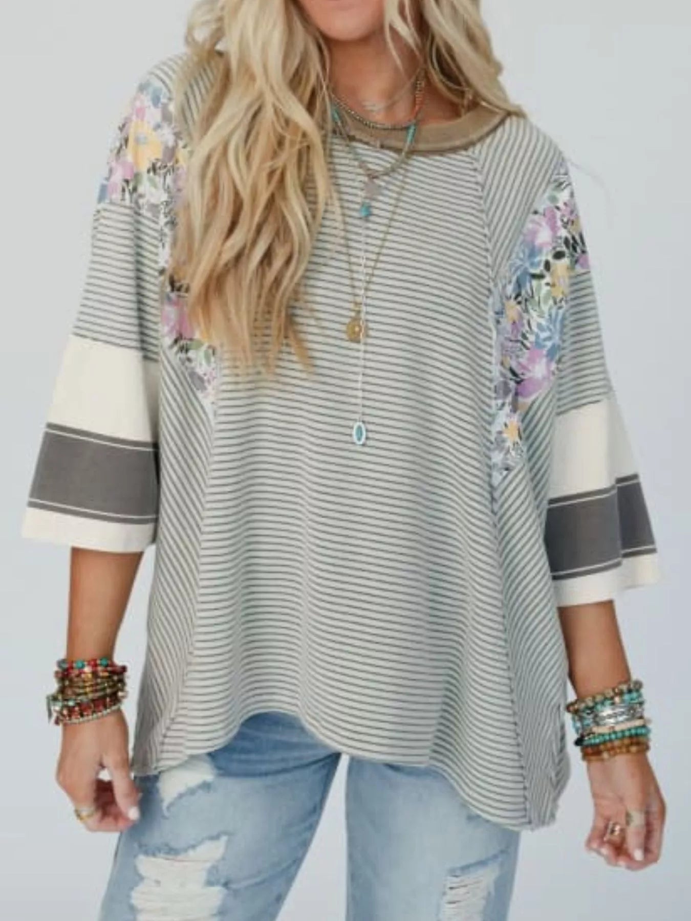Striped Floral Long Sleeve T-Shirt
