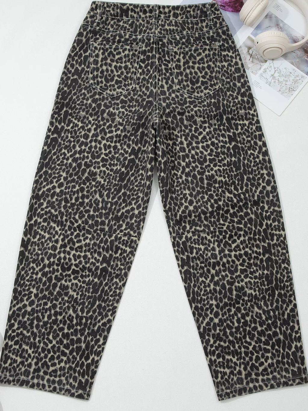 Leopard Print High Waist Barrel Jeans