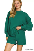Zenana Ribbed Round Neck Pullover and Shorts Set