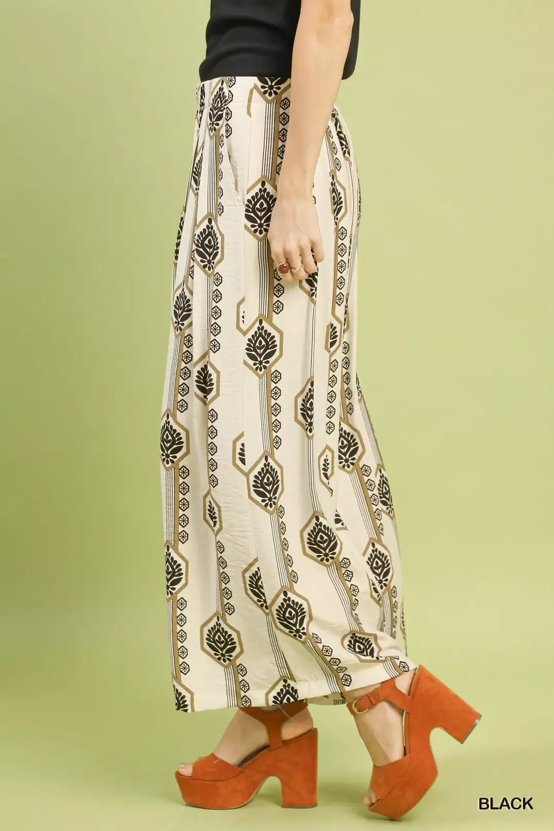 Umgee Geometric Boho Print Wide Leg Pants