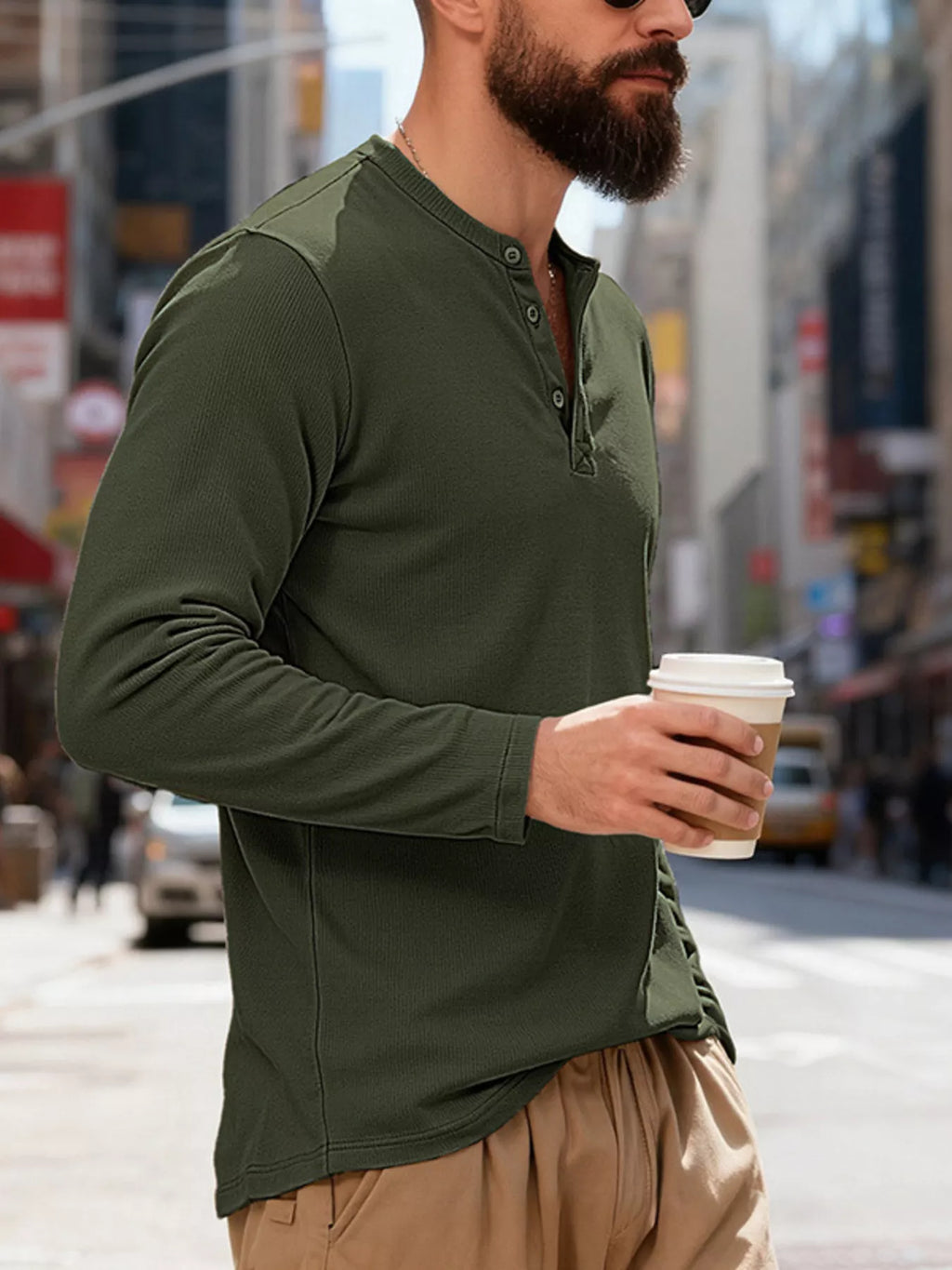 Men's Full Size Casual Henley Long Sleeve T-Shirt Plus Size