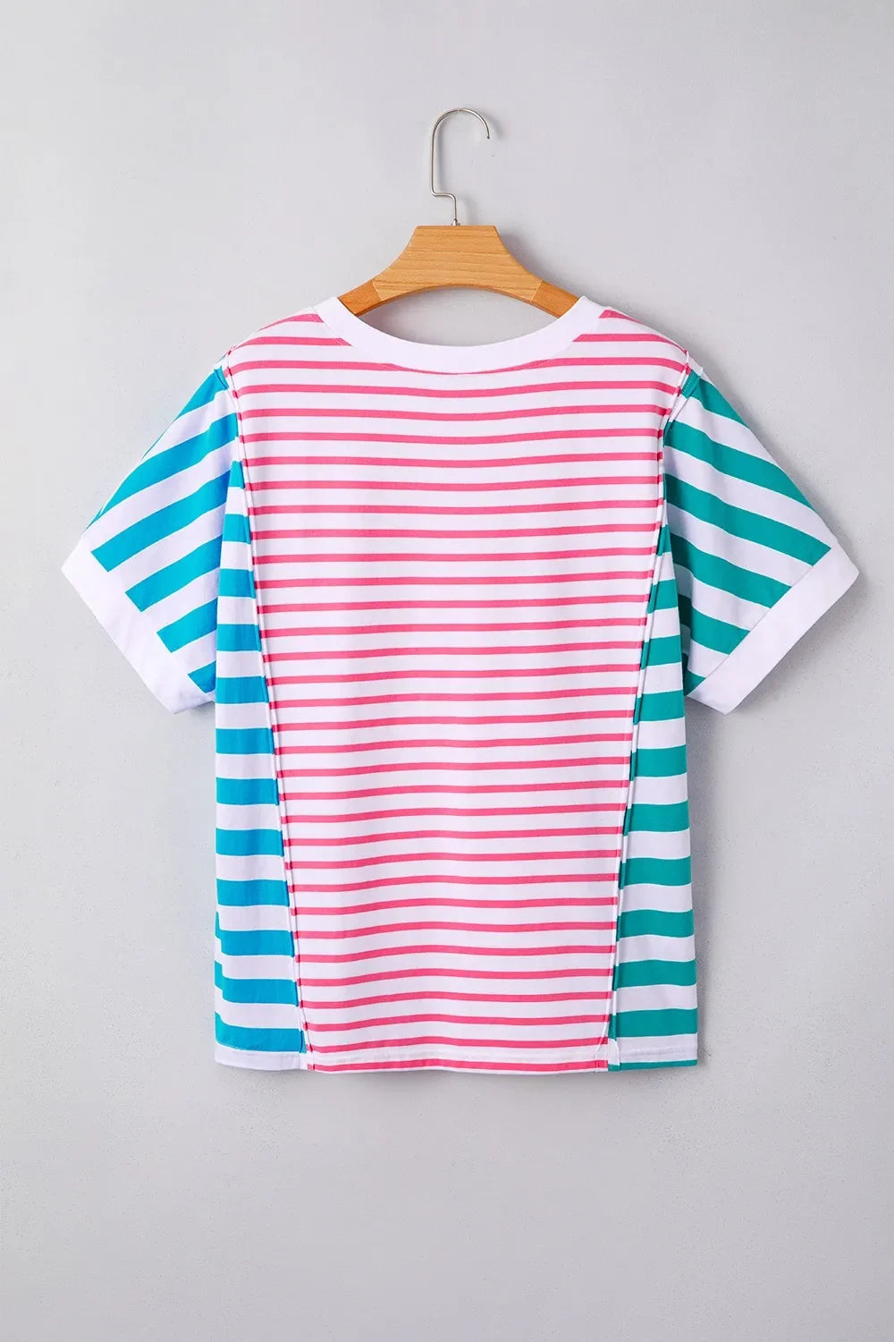 Color Block Striped Batwing Sleeve T-Shirt