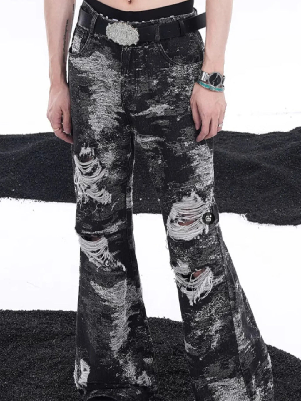 Men's Distressed Wide Leg Jeans
