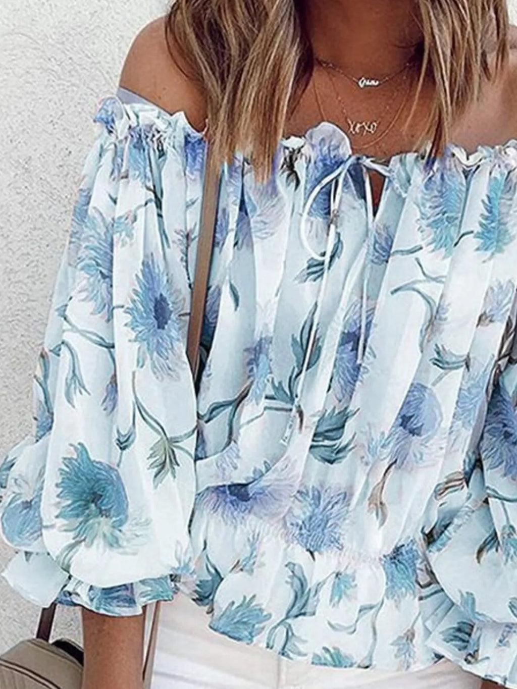 Off-Shoulder Floral Print Blouse