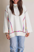 Rainbow Stitching Long Sleeve Relaxed Sweater