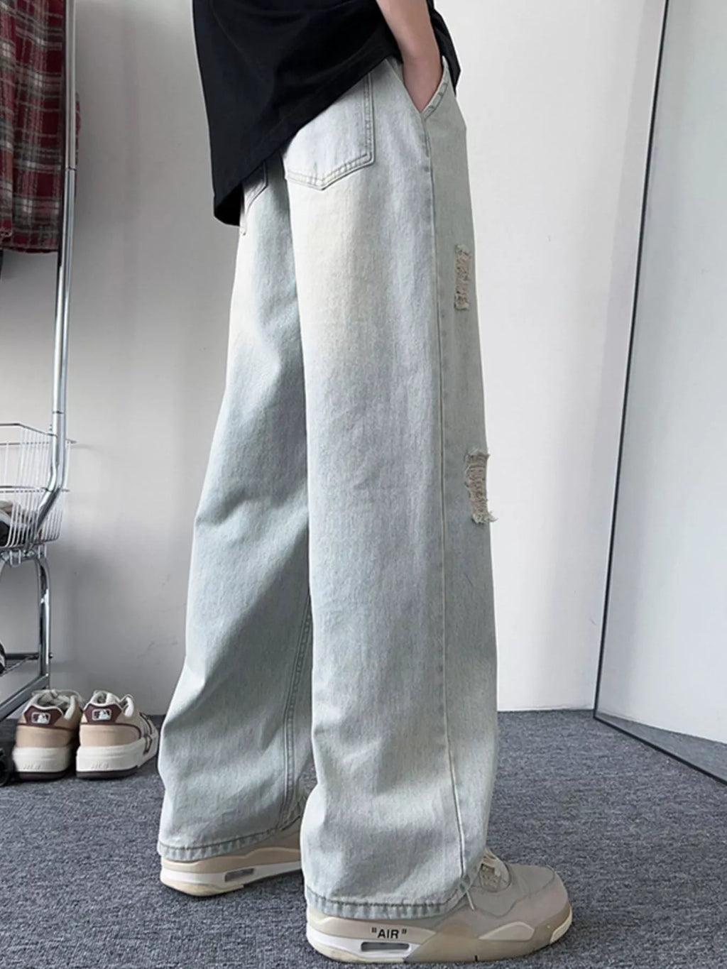 Men's Full Size Distressed Wide Leg Jeans Plus Size