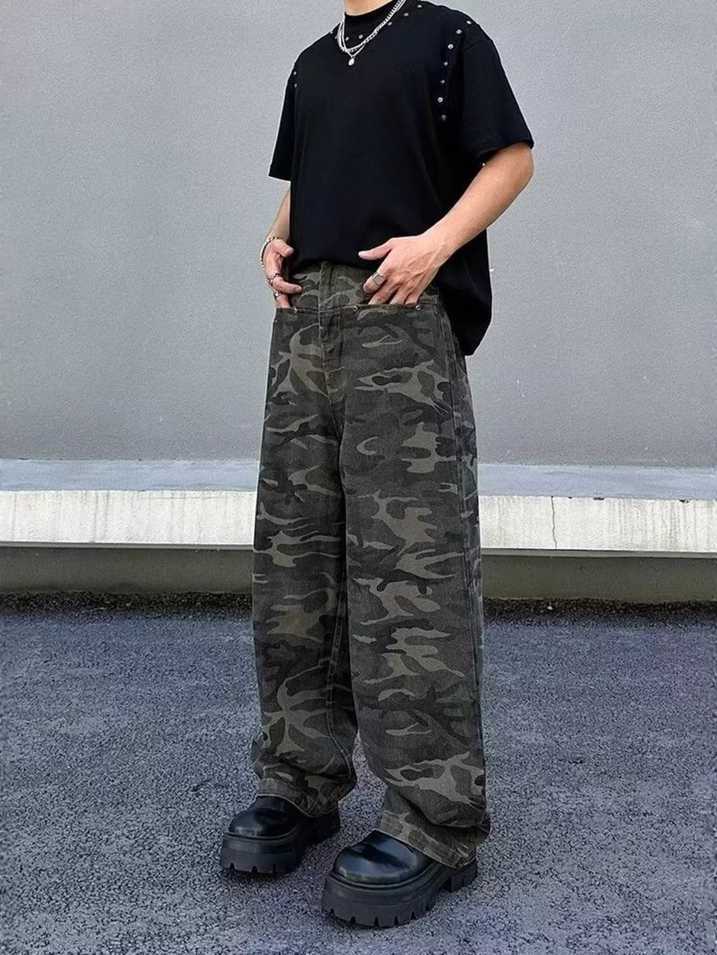 Men's Full Size Camo Print Loose Fit Jeans Plus Size