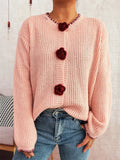 Flower Button Long Sleeve Cardigan