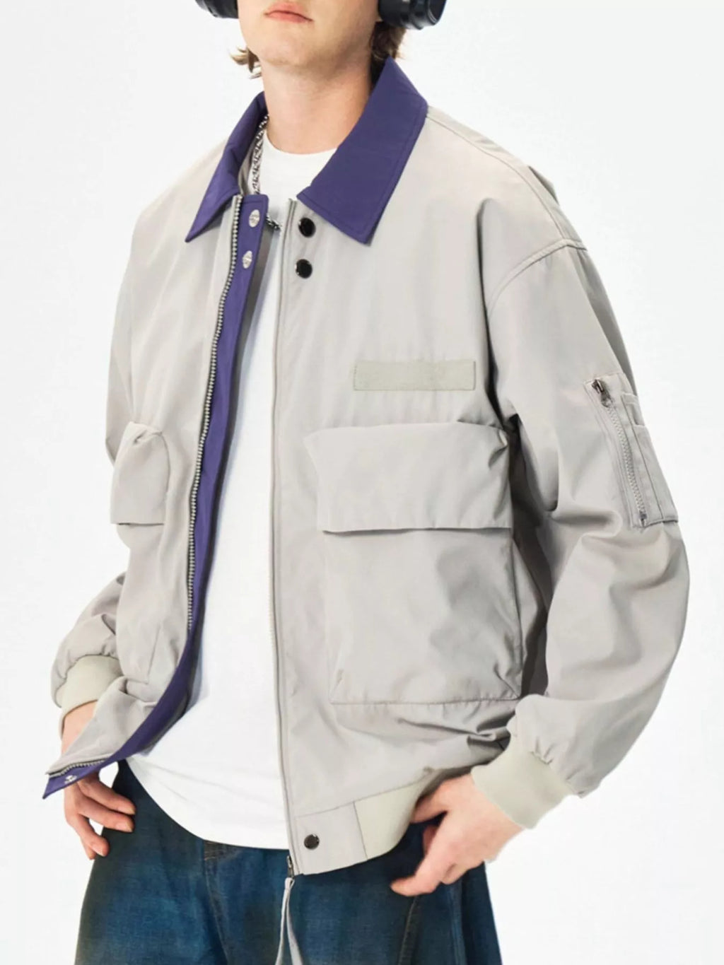 Men's Plus Size Zip Up Casual Bomber Jacket