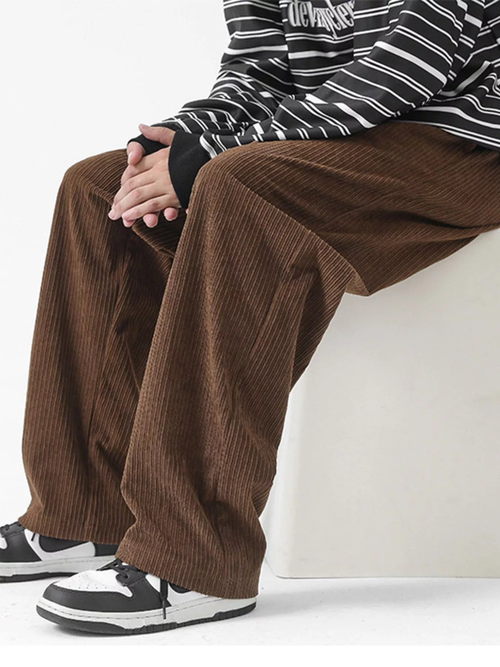 Men's Full Size Drawstring Wide Leg Corduroy Pants Plus Size