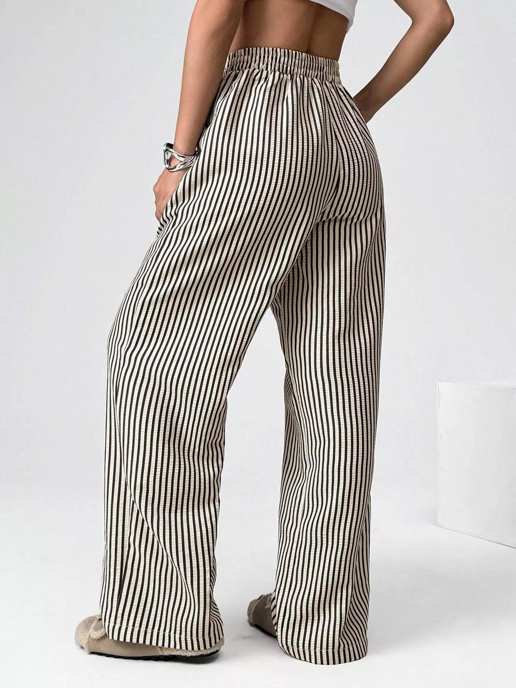 Striped High-Waisted Wide Leg Pants