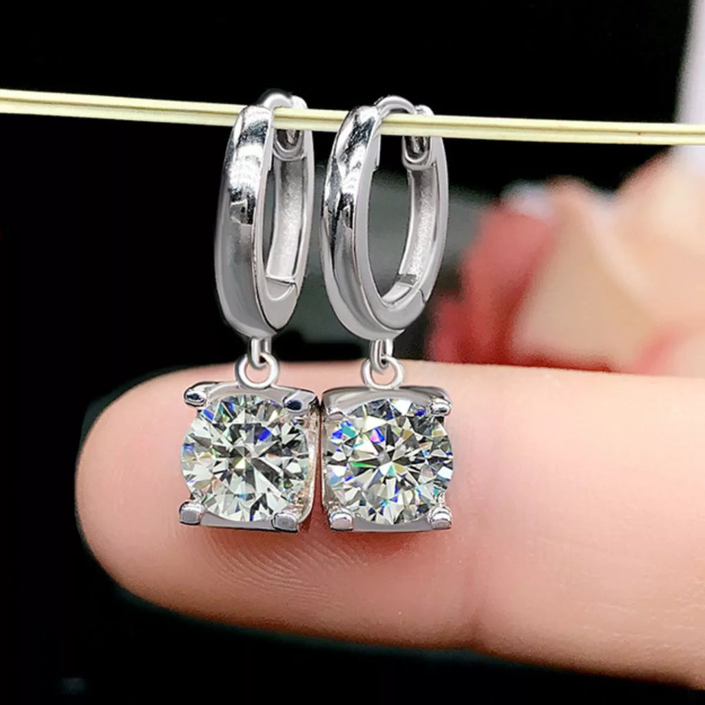 1 Carat Moissanite 925 Sterling Silver Drop Earrings