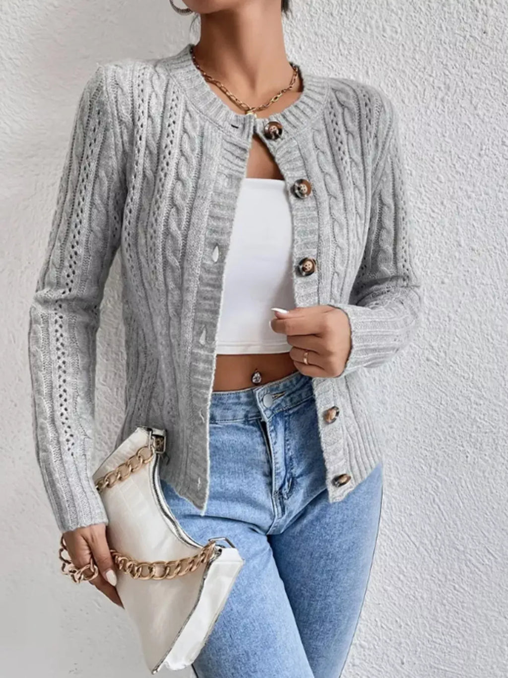 Cable Knit Button-Up Cardigan