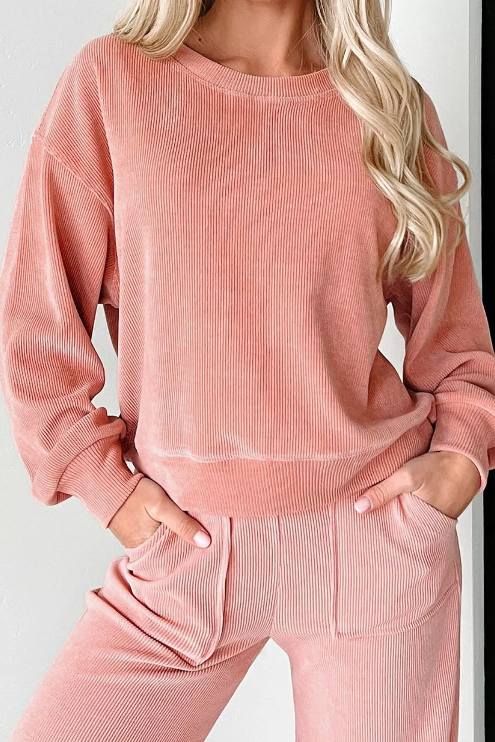 Ribbed Round Neck Top and Pants Set