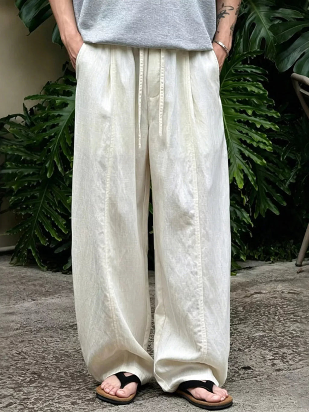 Men's Plus Size Wide Leg Pants with Drawstring Waist