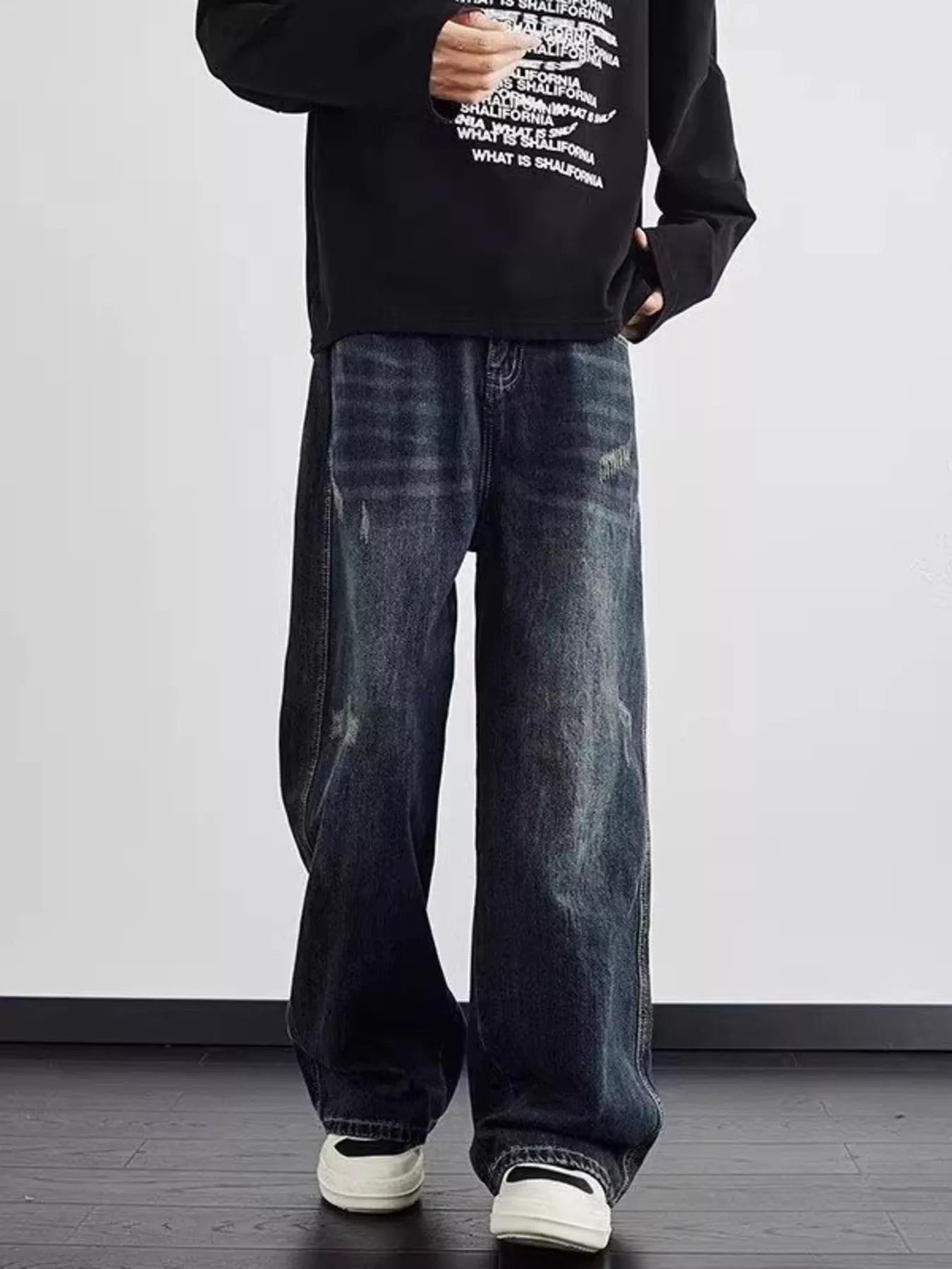 Men's Full Size Distressed Wide Leg Jeans Plus Size