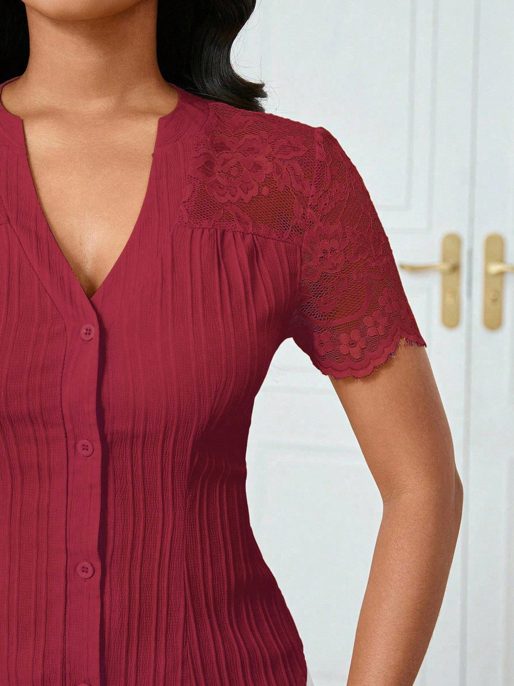 Lace Sleeve Button Up Shirt