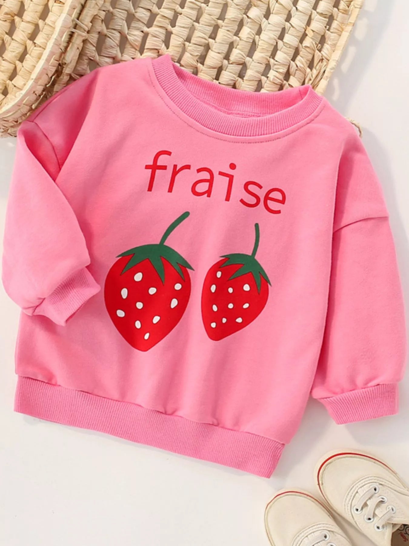 Children's Strawberry Round Neck Casual Sweatshirt