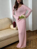 Openwork Long Sleeve Knit Top and Skirt Set