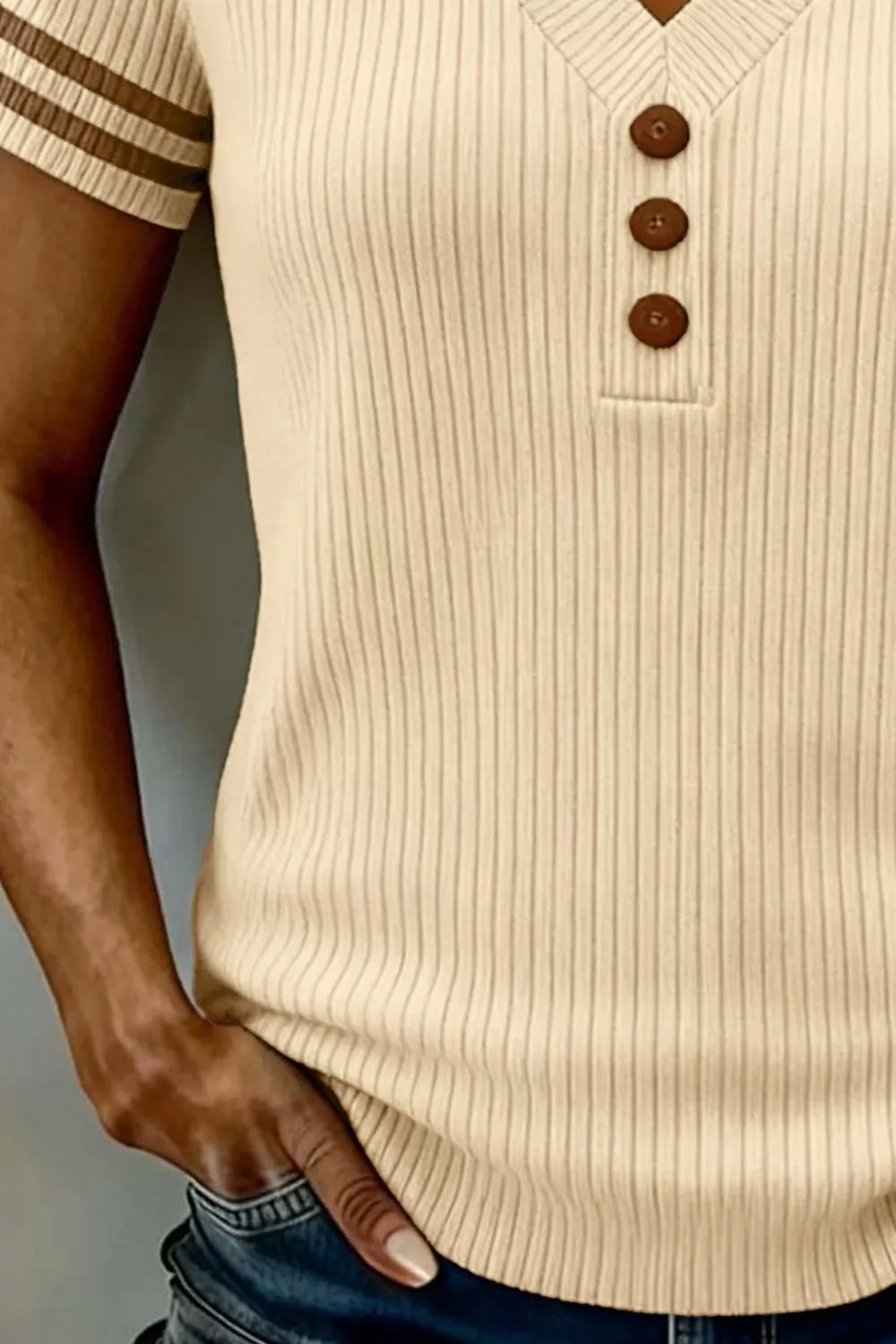 Ribbed V-Neck Knit Top