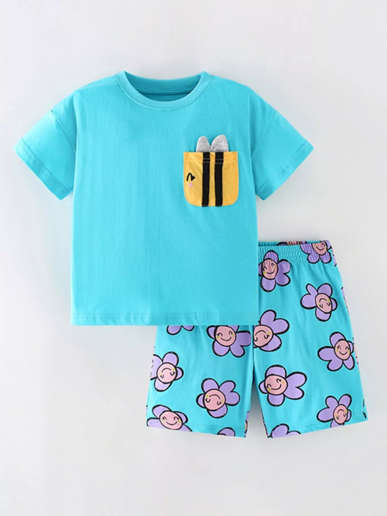 Children's Round Neck Top and Shorts Set