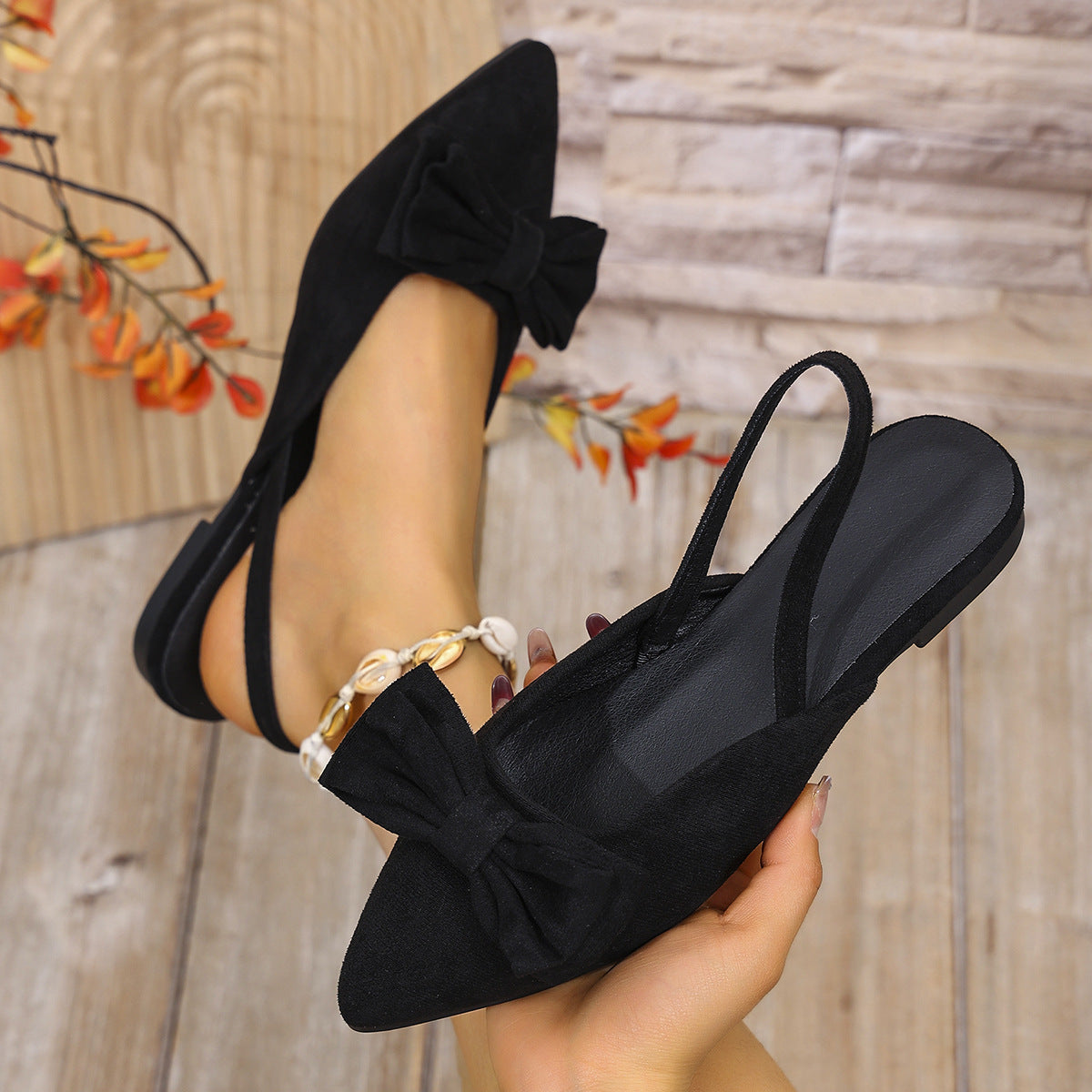 Bow Decor Slingback Slip-Ons