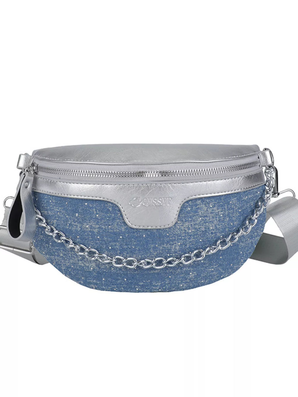 Denim Chain Accent Crossbody Bag