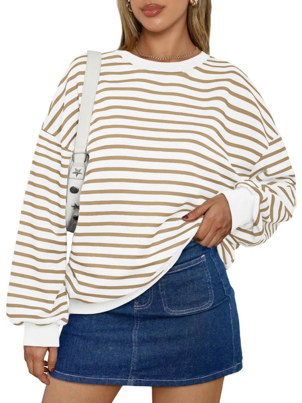 Striped Round Neck Oversized Casual Sweatshirt