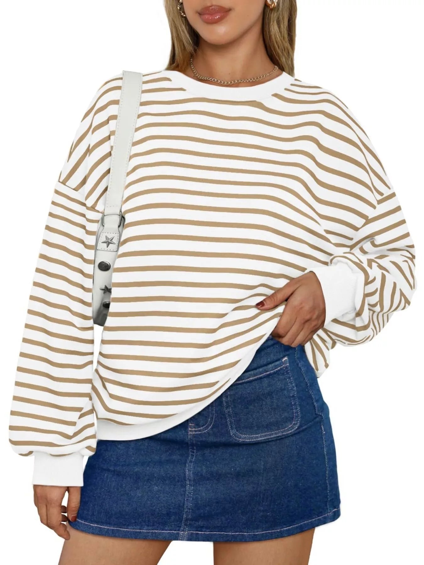 Striped Round Neck Oversized Casual Sweatshirt